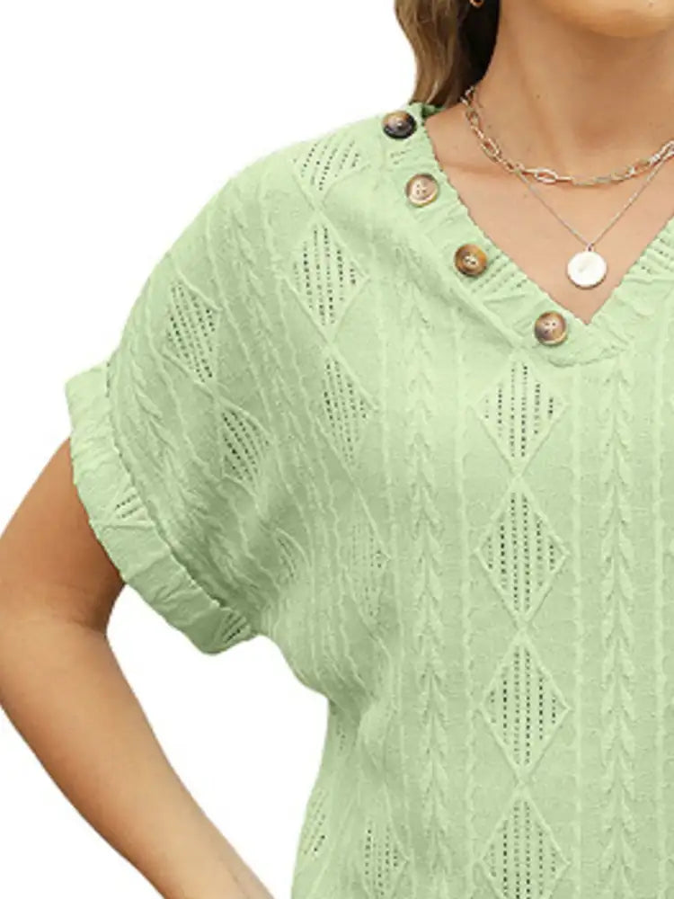 Textured V-Neck Short Sleeve Top