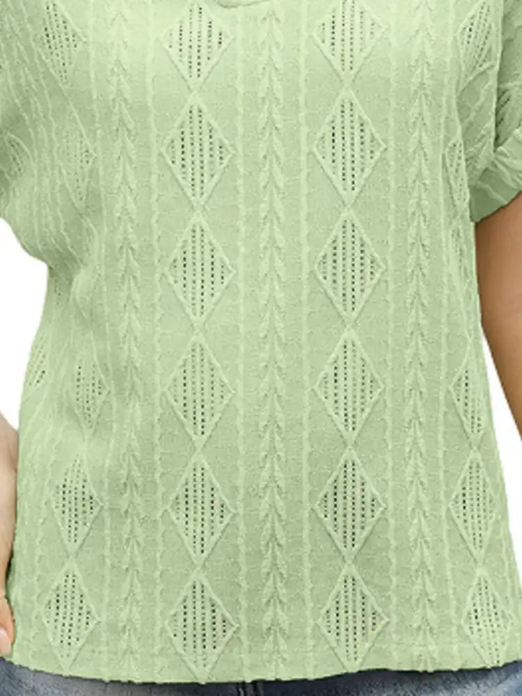 Textured V-Neck Short Sleeve Top