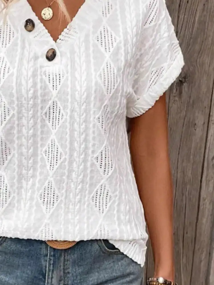 Textured V-Neck Short Sleeve Top