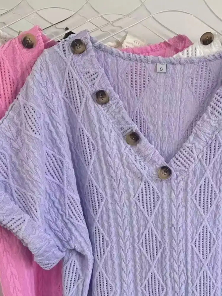 Textured V-Neck Short Sleeve Top