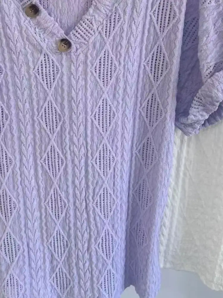 Textured V-Neck Short Sleeve Top