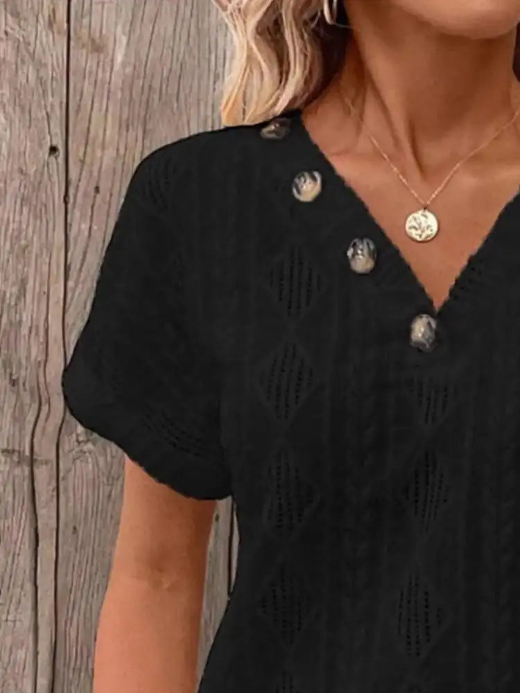 Textured V-Neck Short Sleeve Top