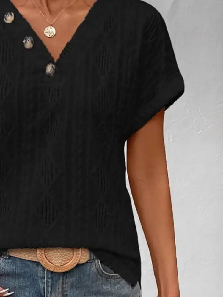 Textured V-Neck Short Sleeve Top