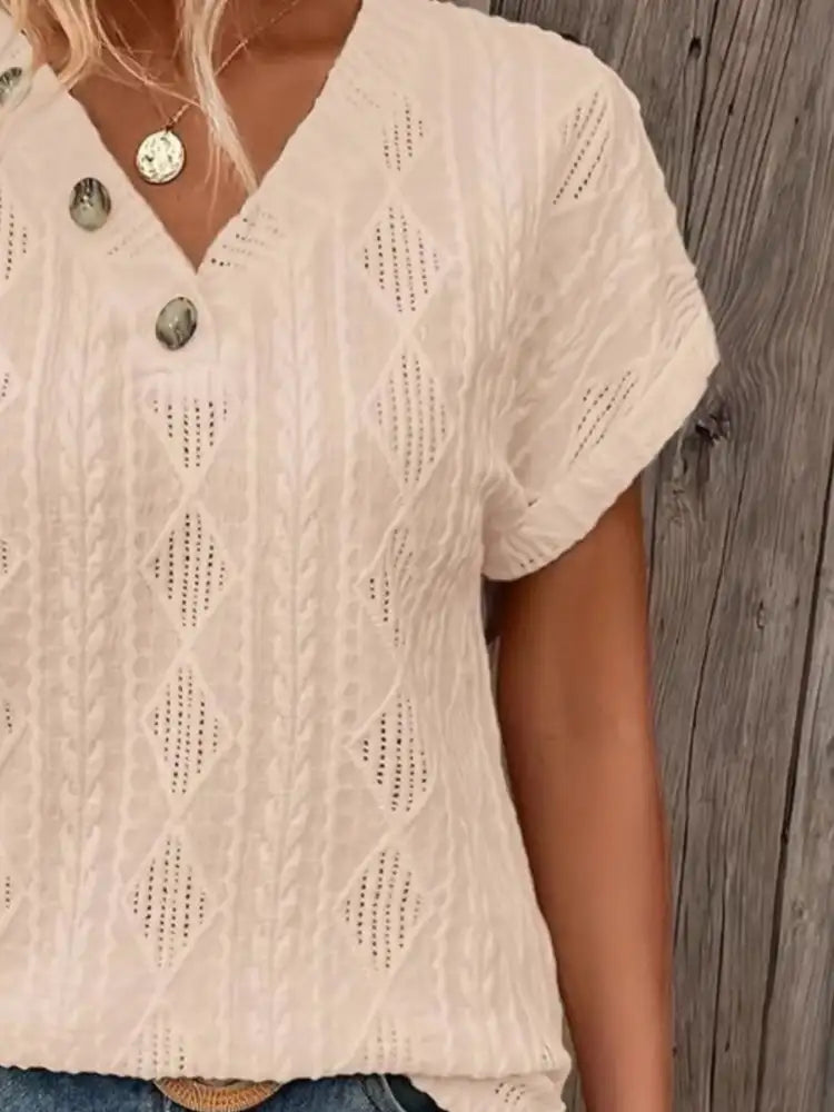 Textured V-Neck Short Sleeve Top