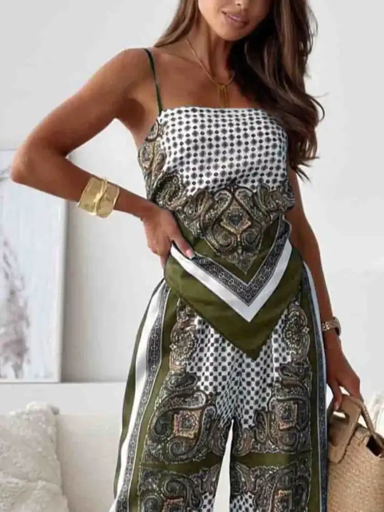 Tie Back Printed Cami and Pants Set