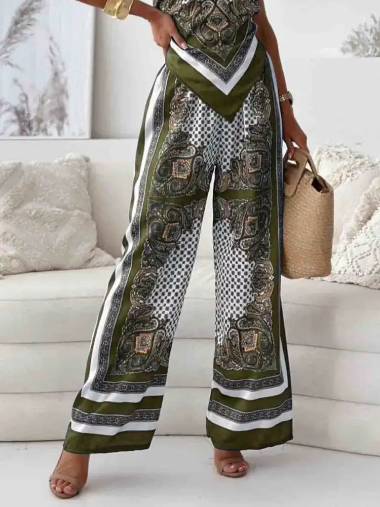 Tie Back Printed Cami and Pants Set