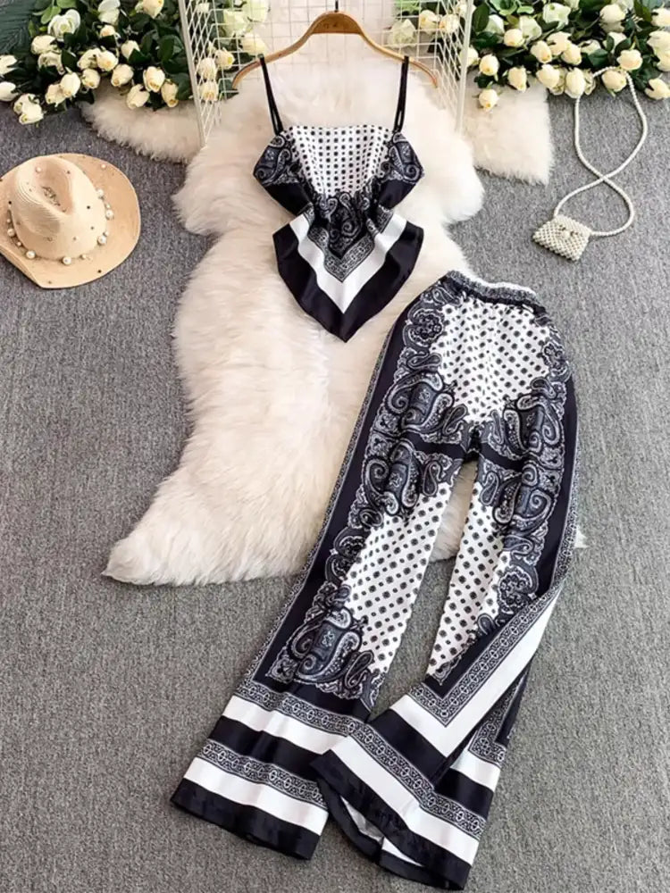 Tie Back Printed Cami and Pants Set