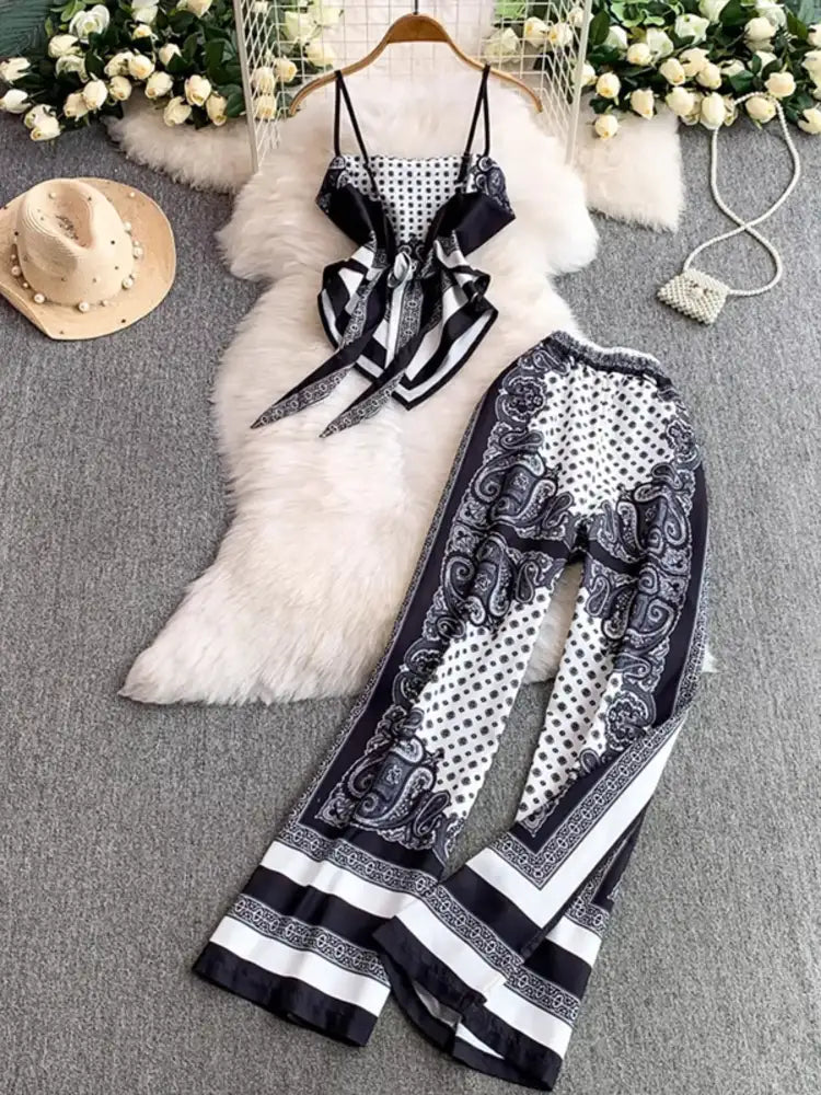 Tie Back Printed Cami and Pants Set