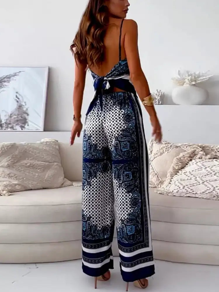 Tie Back Printed Cami and Pants Set