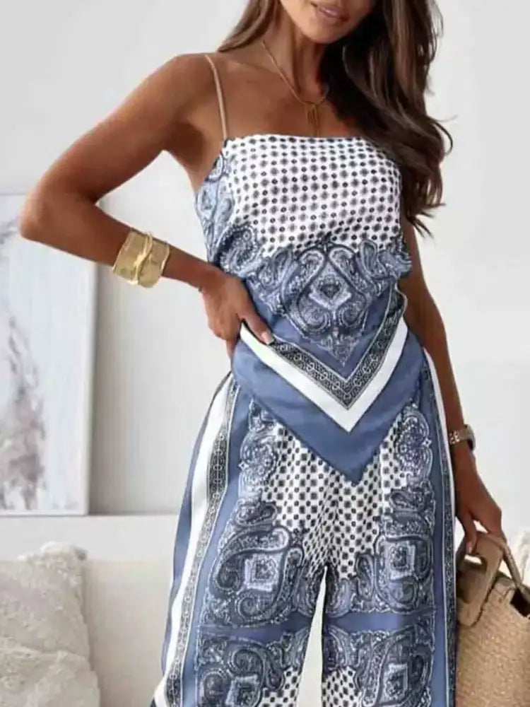 Tie Back Printed Cami and Pants Set