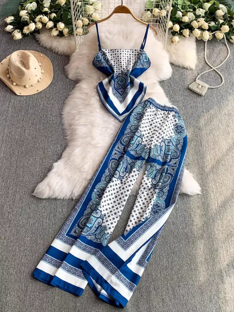 Tie Back Printed Cami and Pants Set