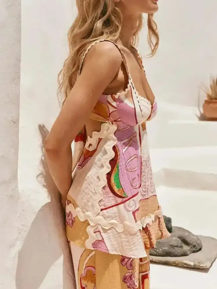 Tie Back Printed Cami and Pants Set