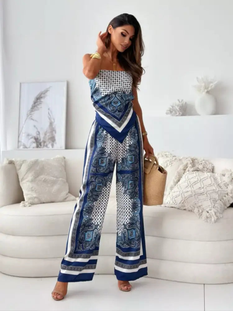 Tie Back Printed Cami and Pants Set