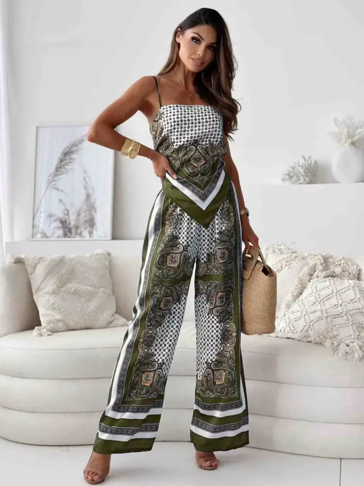 Tie Back Printed Cami and Pants Set