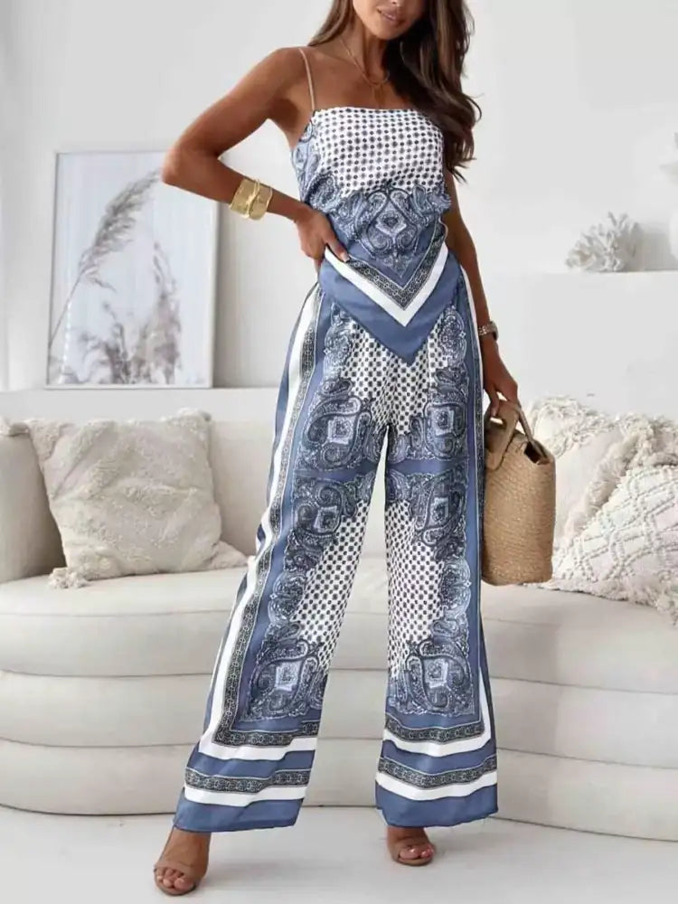 Tie Back Printed Cami and Pants Set