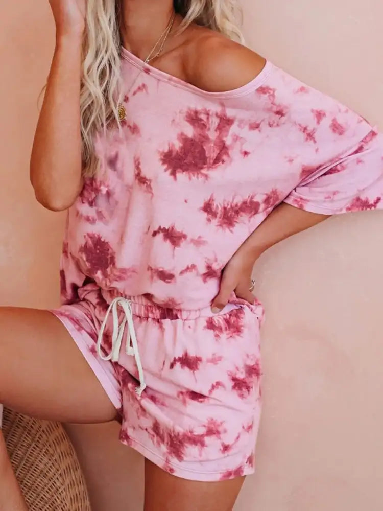 Tie-Dye Boat Neck Top and Shorts Set