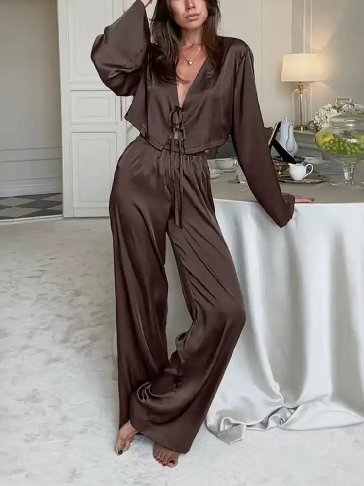 Tie-Front Crop Top and Pants Set