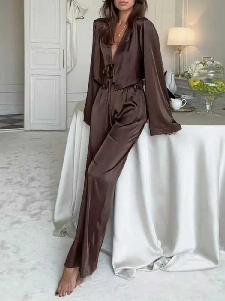 Tie-Front Crop Top and Pants Set