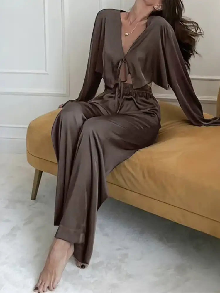 Tie-Front Crop Top and Pants Set