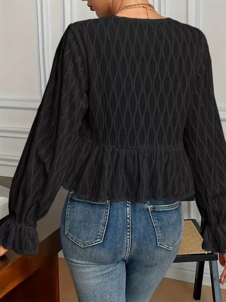 Tie Front Flounce Sleeve Blouse