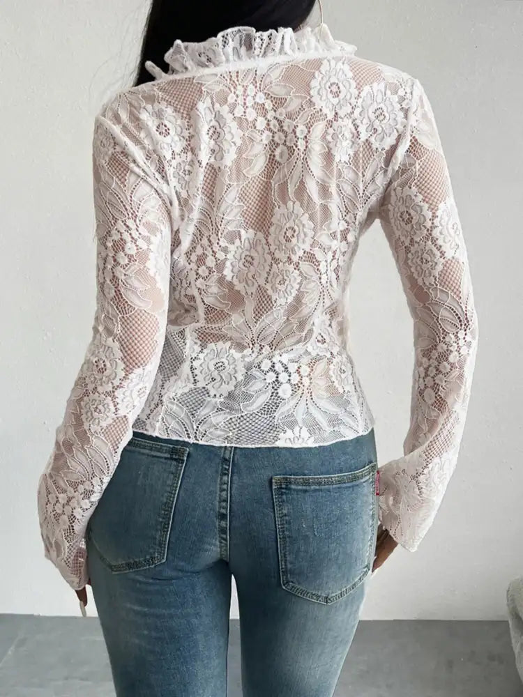 Tie Front Long Sleeve Lace Top