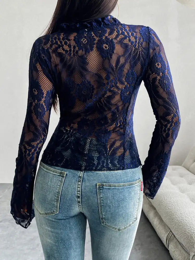 Tie Front Long Sleeve Lace Top