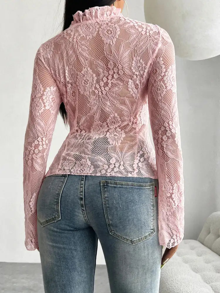Tie Front Long Sleeve Lace Top