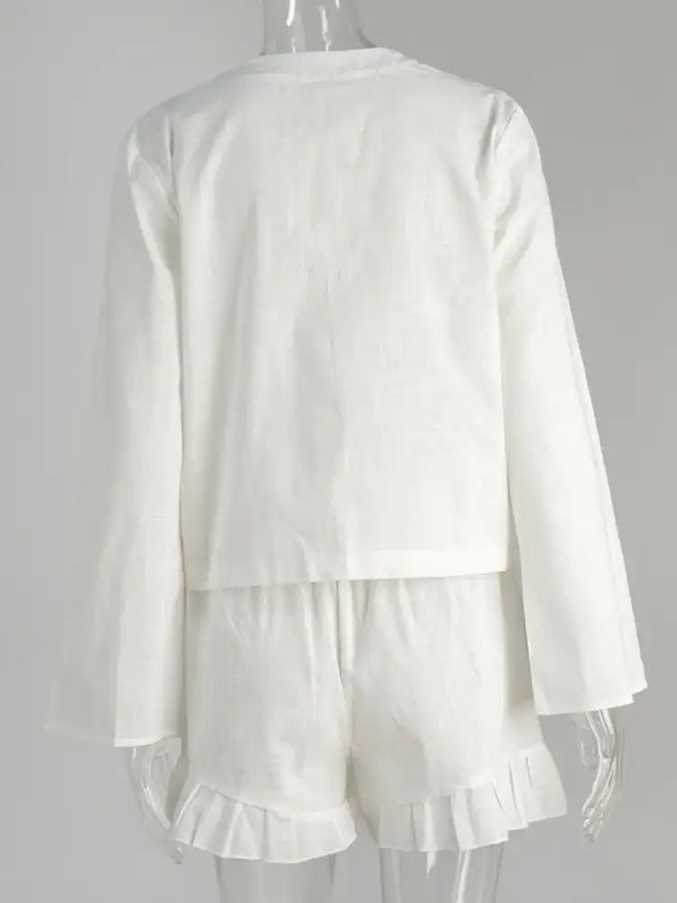 Tie Front Long Sleeve Top and Shorts Set