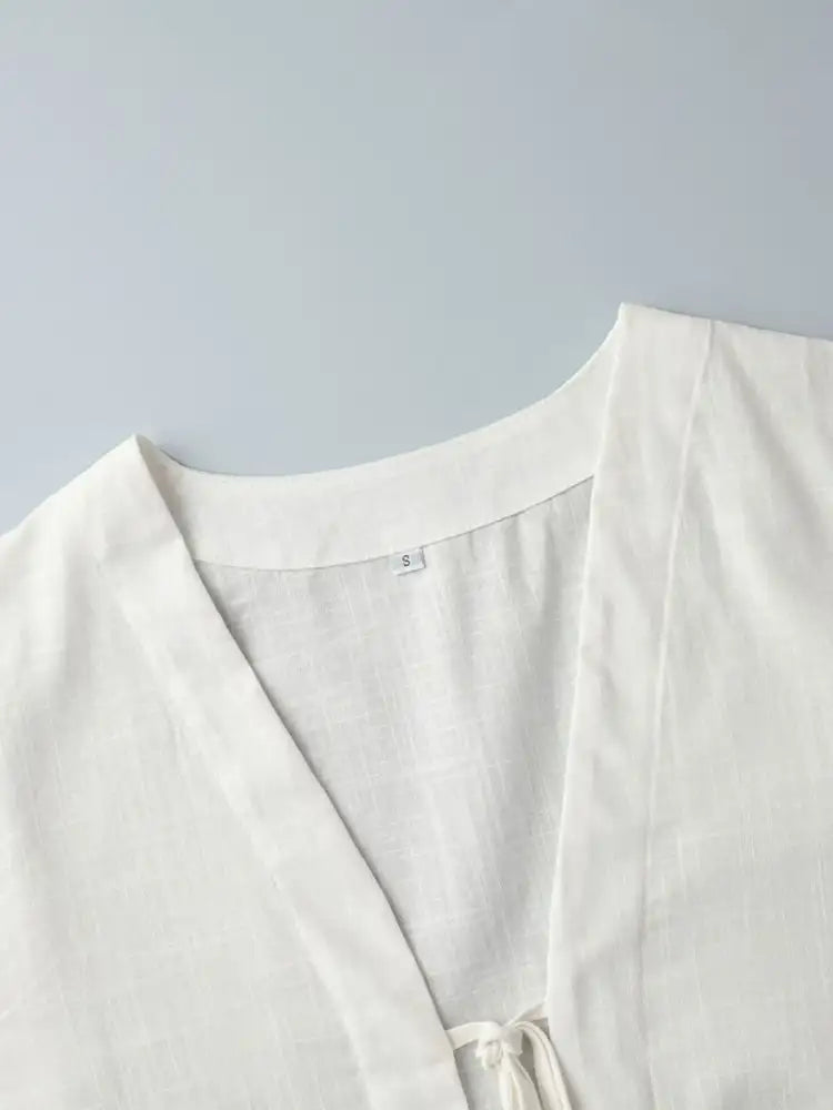 Tie Front Long Sleeve Top and Shorts Set