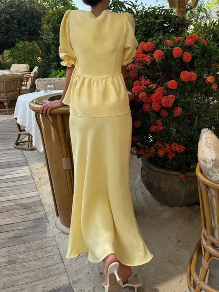 Tie Front Peplum Top and Skirt Set