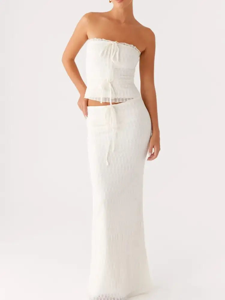 Tie Front Tube Top and Maxi Skirt Set