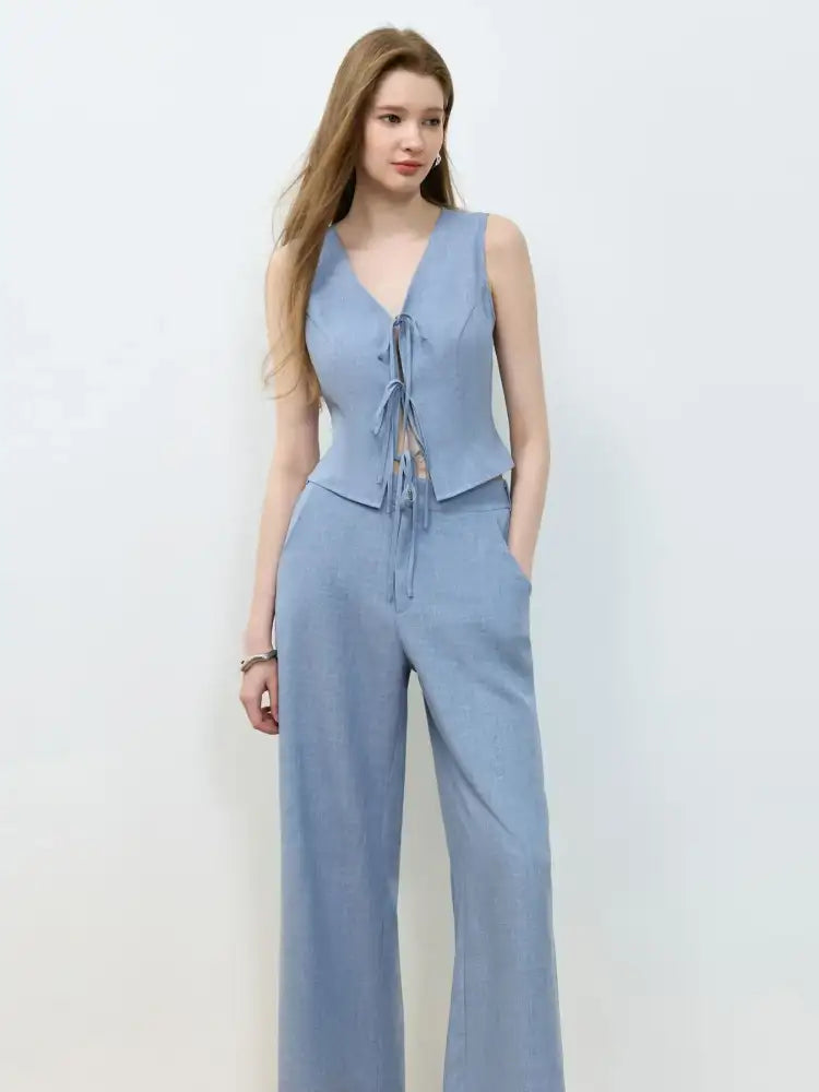 Tie Front Vest and Wide Leg Pants Set