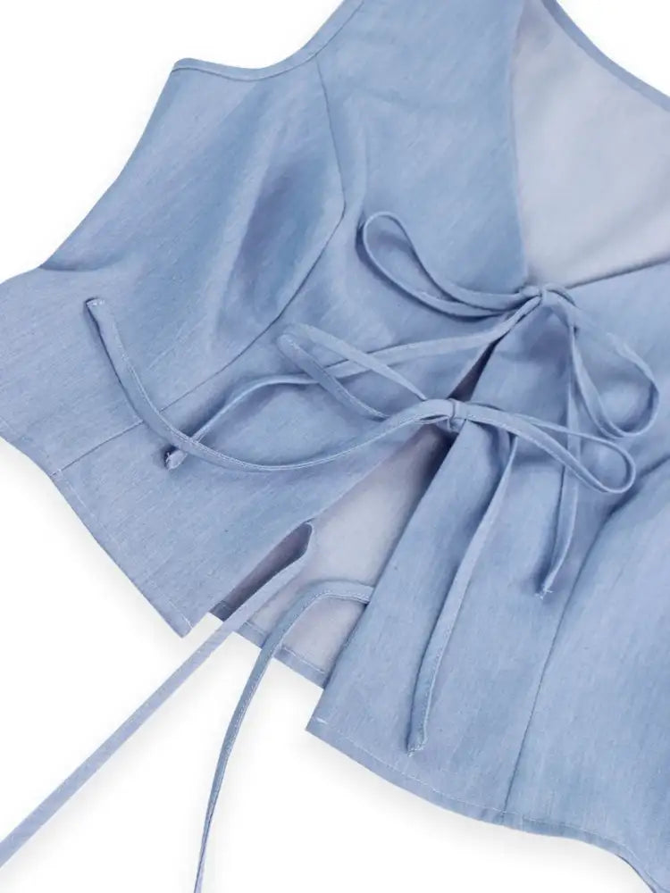 Tie Front Vest and Wide Leg Pants Set