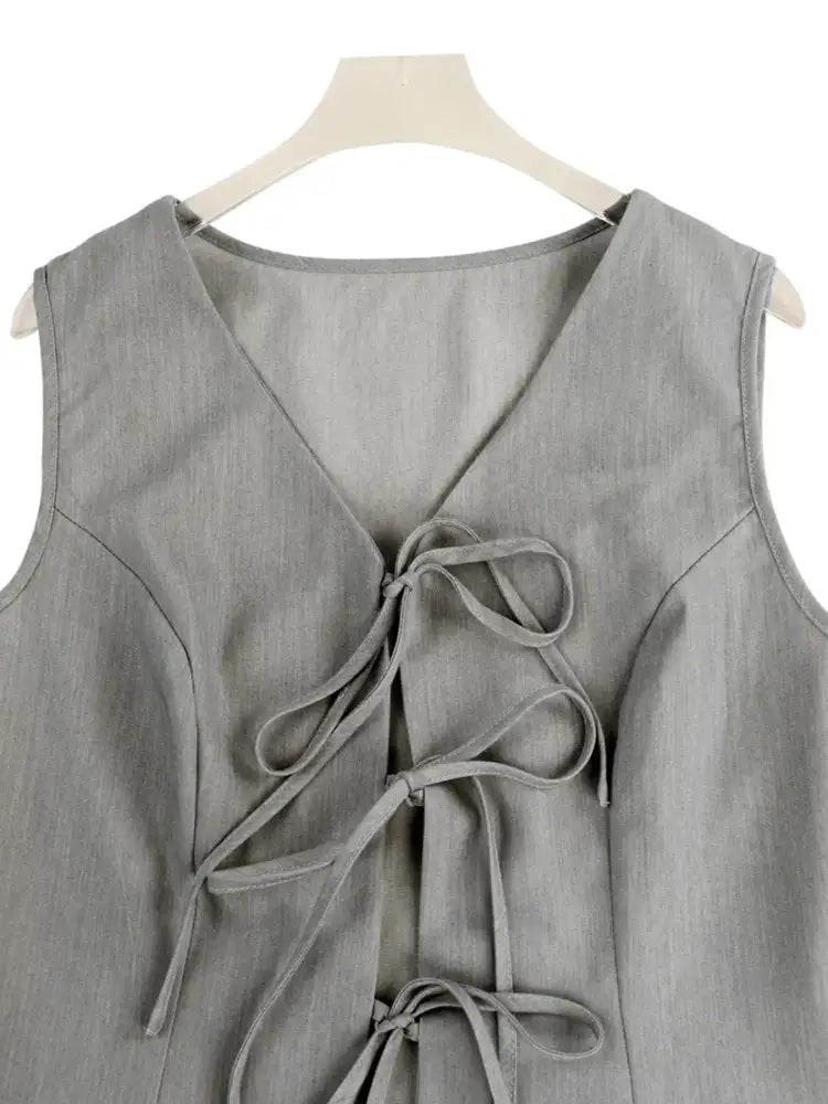 Tie Front Vest and Wide Leg Pants Set