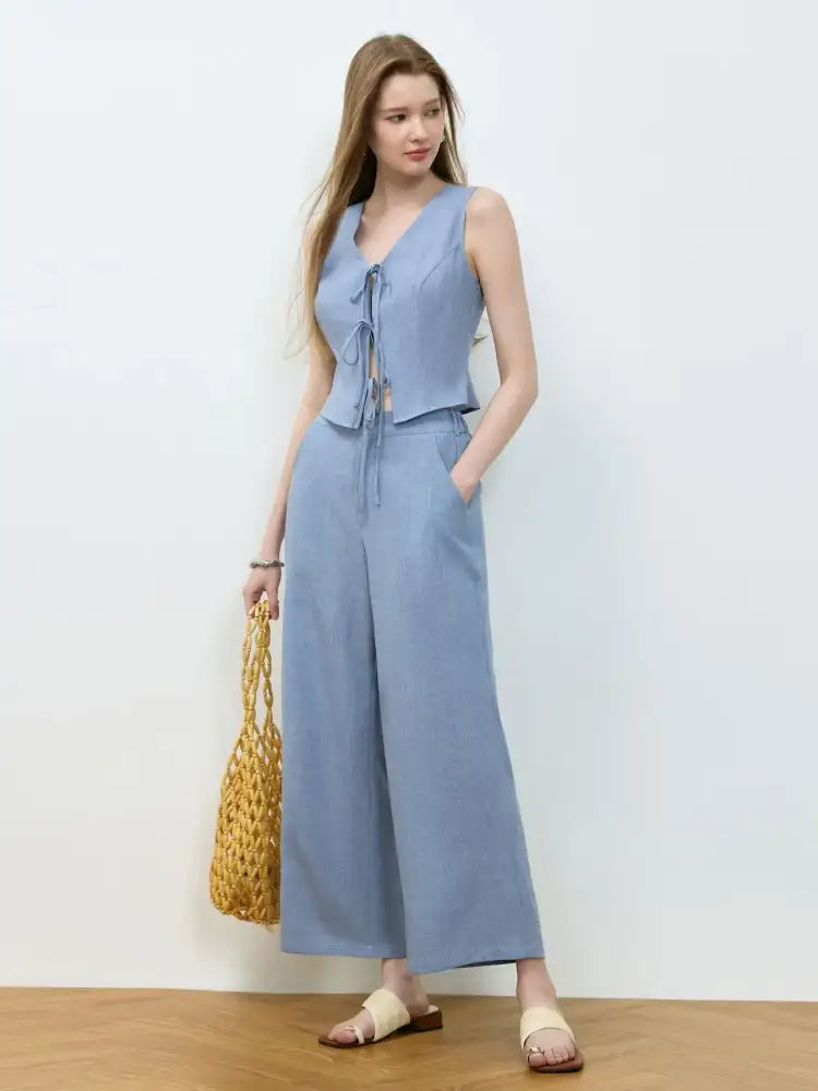 Tie Front Vest and Wide Leg Pants Set