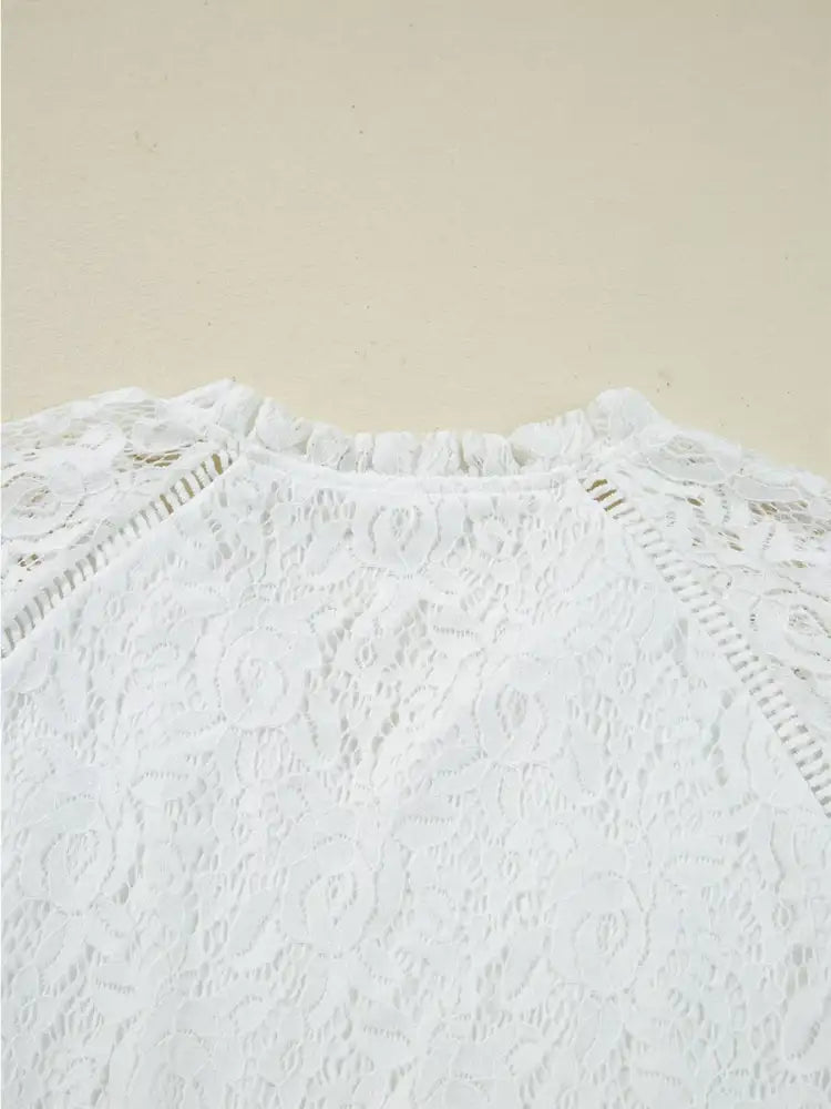 Tie Neck Lace Ruffle Detail Long Sleeve Blouse
