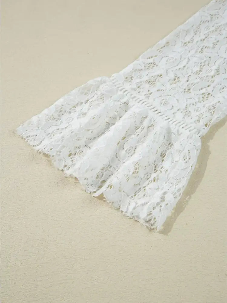 Tie Neck Lace Ruffle Detail Long Sleeve Blouse