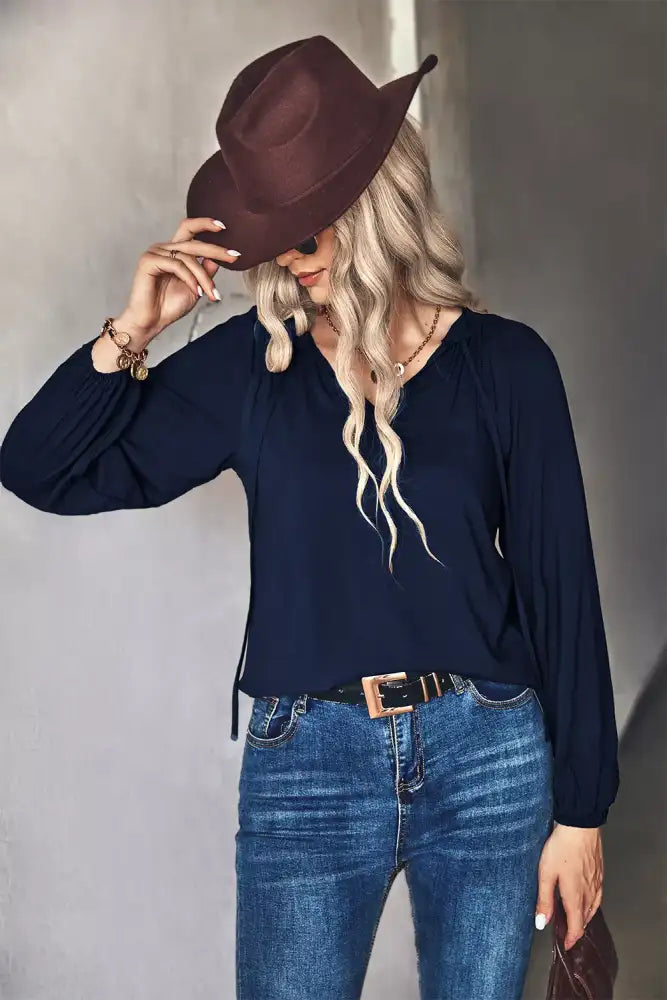 Tie Neck Long Sleeve Blouse