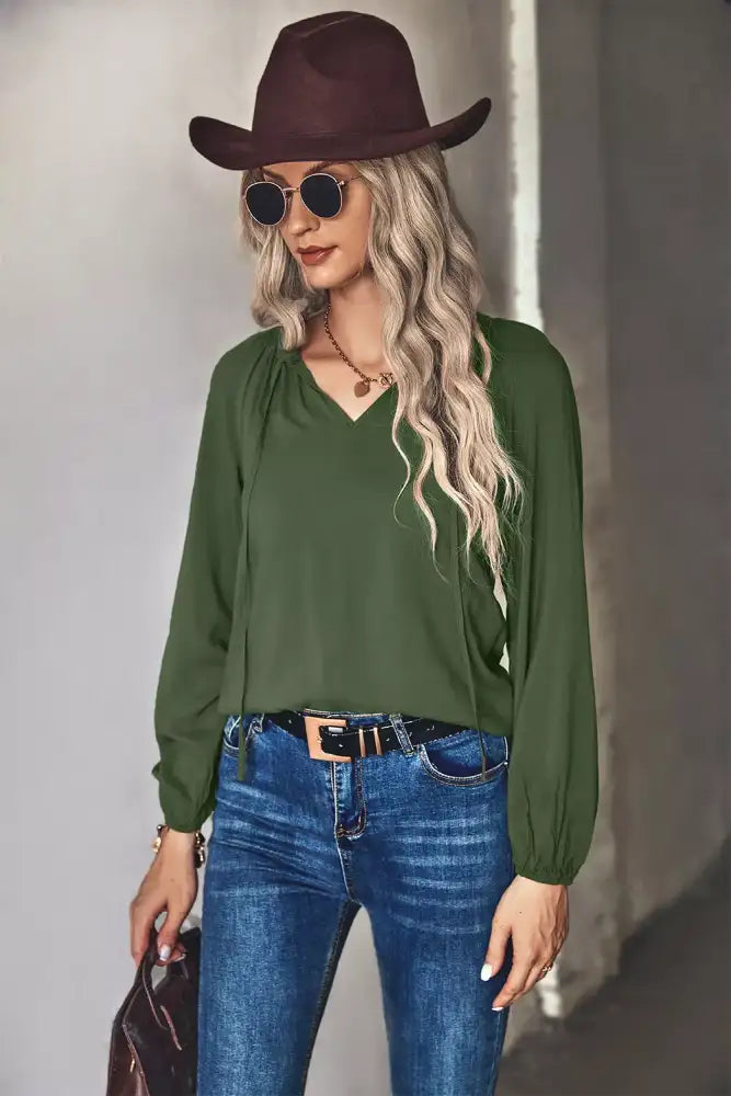 Tie Neck Long Sleeve Blouse