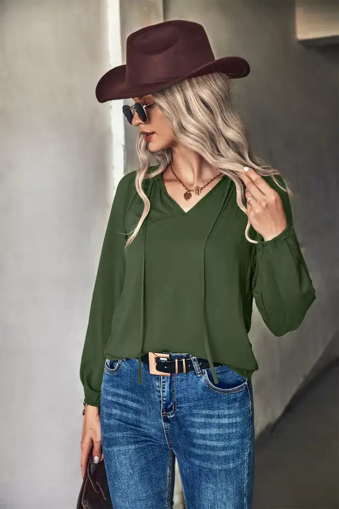 Tie Neck Long Sleeve Blouse