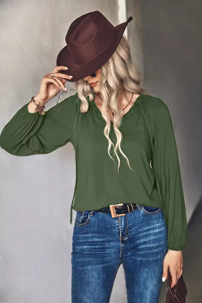 Tie Neck Long Sleeve Blouse