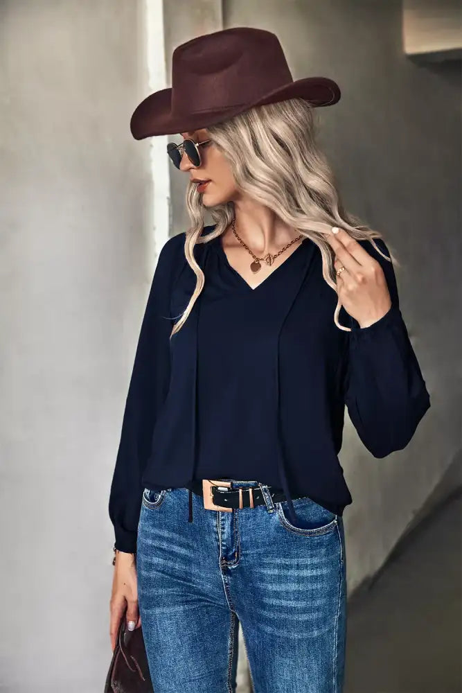 Tie Neck Long Sleeve Blouse