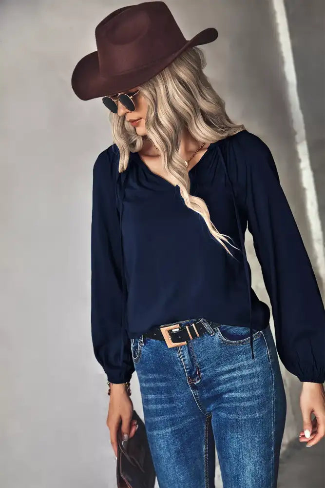 Tie Neck Long Sleeve Blouse