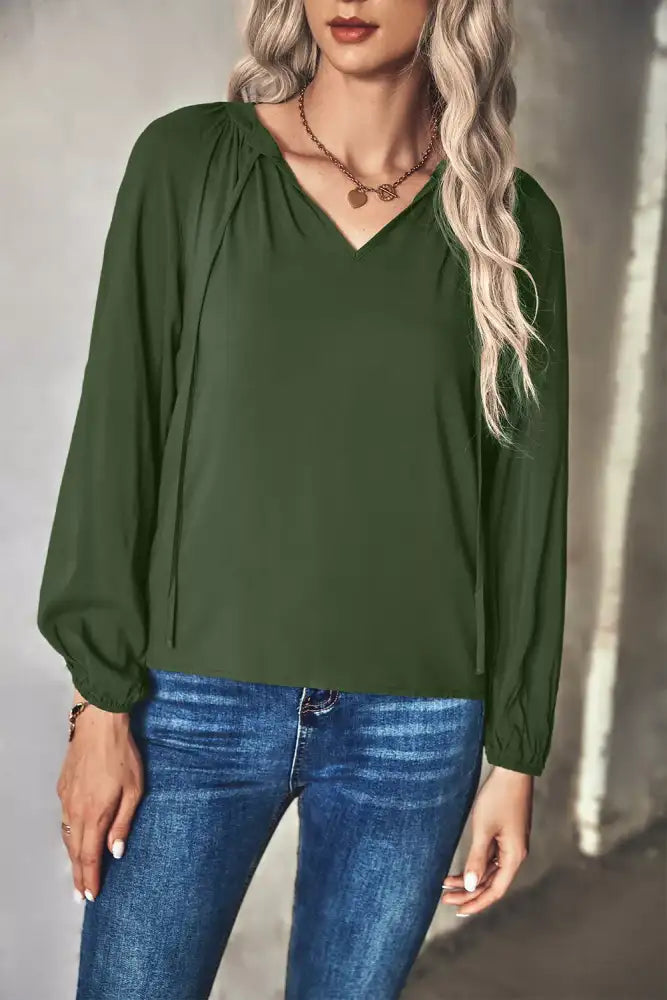 Tie Neck Long Sleeve Blouse