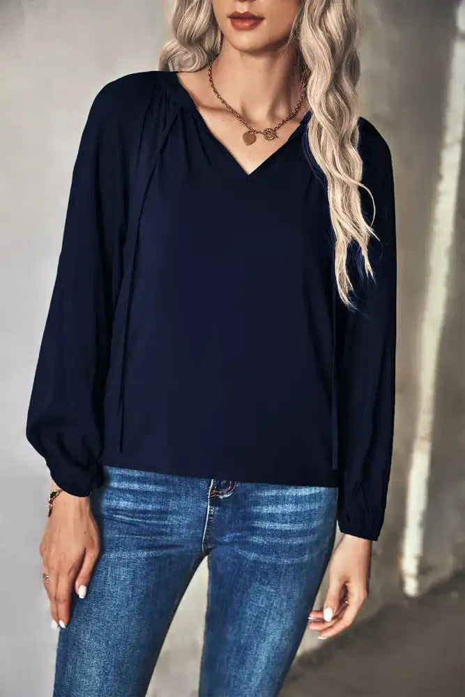 Tie Neck Long Sleeve Blouse