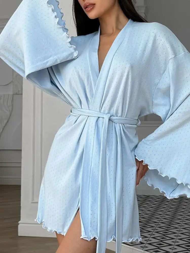 Tie Waist Kimono Sleeve Lounge Nightgown