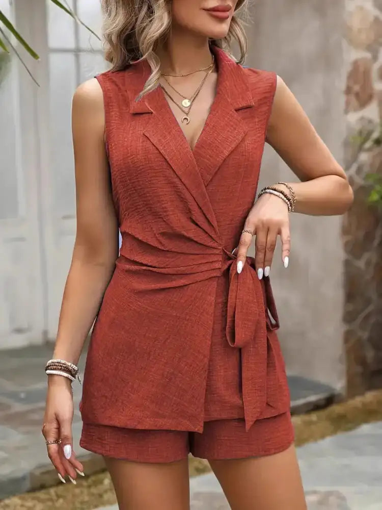 Tie Waist Vest and Shorts Set