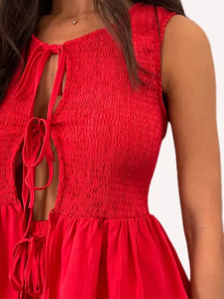 Tied Front Smocked Top and Shorts Set