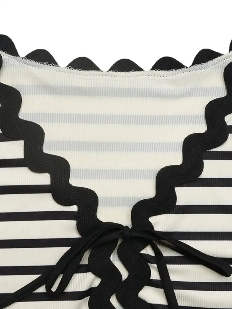 Tied Front Striped Top and Shorts Set