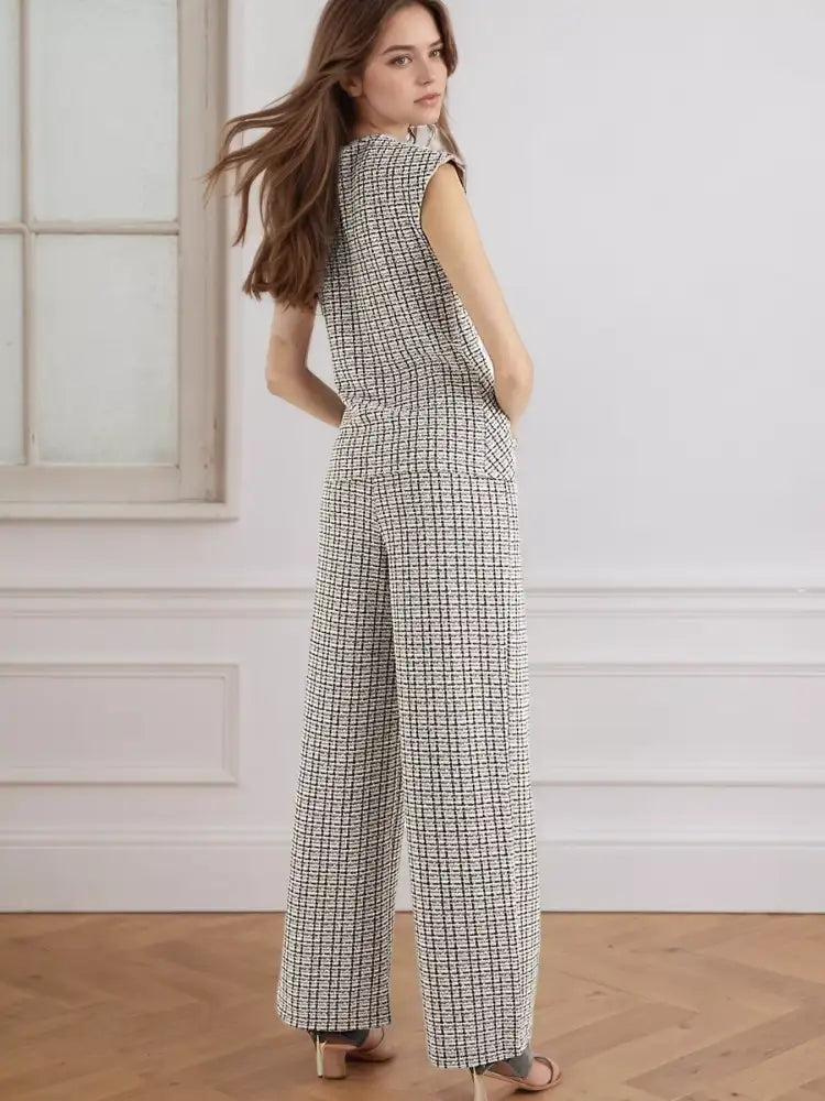 Tied Round Neck Top and Pants Set